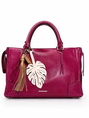 Rebecca Minkoff Burgundy Distressed Leather Boho Fringe SatchelTassel&Gold Leaf